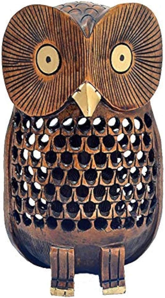 Owl Statue Decor, Big 6 Inch Wooden Figurines for Home Decor Accents, Living Room Bedroom Office Decoration, Hand Carved Statue