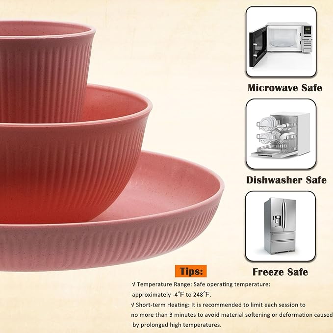 Wheat Straw Dinnerware Set, 36pcs Dishes Plates and Bowls Sets, Service for 6, Reusable Dinnerware Set Kitchen Cups Plates and Bowls Sets