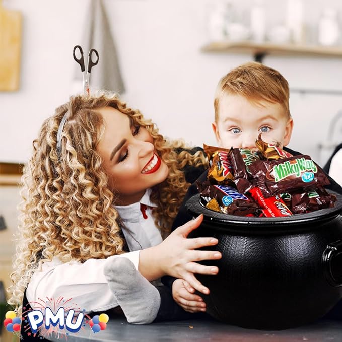 PMU 16 Inch Black Cauldron Kettle, Halloween Witch Plastic Kettle, Party Decorations Indoor & Outdoor, Favor Decoration (1/Pkg) Pkg/1