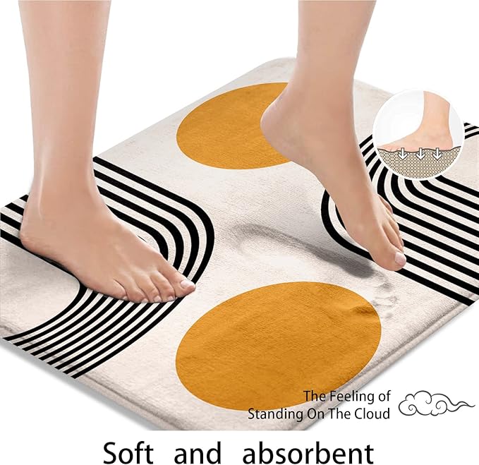 Britimes Boho Mid Century Bath Mat for Bathroom No Silp Abstract Geometric Washable Cover Floor Rug Carpets Floor Mat Bathroom Decorations 16x24 for Kitchen Bedroom