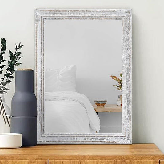 Wall Mirror with Rustic Wood Frame Rectangle Hanging Mirrors for Wall Large Decorative for Bathroom Bedroom Farmhouse Living Room Entryway 20"x16"