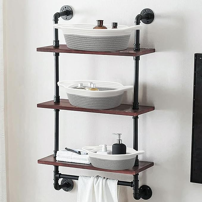 Small Woven Basket with Handles, 5 Pack Cotton Rope Room Shelf Storage Basket for Organizing Small Round Basket Baby Nursery Bins, White (Off White & Gray)