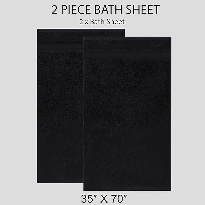 Quick-Dry, Soft & High Absorbent Jumbo Bath Sheet 35"x70" Cotton Turkish Bath Towel Set of 2 | Daily Use 100% Cotton for Bathroom, Gym & More | Bathroom Towels Set (2 Pcs, Black)