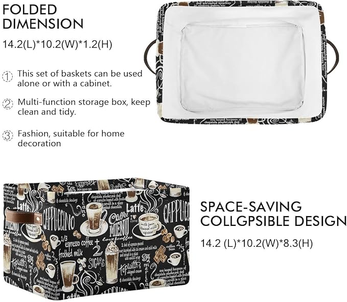 Wamika Black Coffee Beans Storage Basket Fabric Laundry Baskets Cappuccino Latte Chocolate Cocoa Storage Boxes Organizer Bag for Baby Cloth Dog Toy Book Storage Cubes Shelf Closet Bins 16x12x8 Inches
