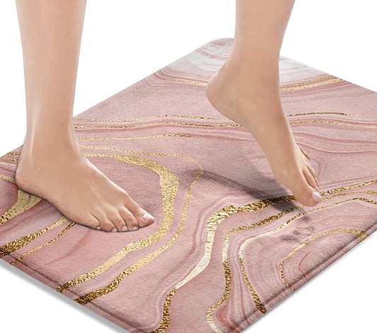 Britimes Marble Pink Bath Mat for Bathroom, Washable Cover Floor Rug Carpets Floor Mat Bathroom Decorations 16x24 Inches for Kitchen Indoor