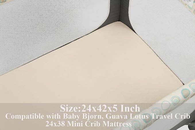Muslin Travel Crib Fitted Sheets Compatible with Baby Bjorn, Guava Lotus Travel Crib and 24 x 42 Inch Travel Light Playard Mattress Snuggly Soft 100% Cotton Beige & Blush