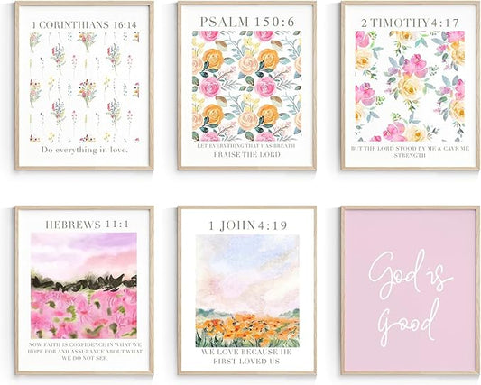 Habseligkeit Unframed Pink Room Decor, Pink Flower Wall Art Prints, Posters for Girls Room Aesthtic, Girls Dorm Wall Decor 11X14in, Set of 6