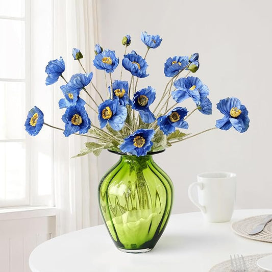 Dark Blue Fake Poppy Stems Flowers for Decoration,6pcs Lifelike Silk Poppy Bouquet for Kitchen Wedding Home Table Cemetery Indoor Outdoor Arrangement