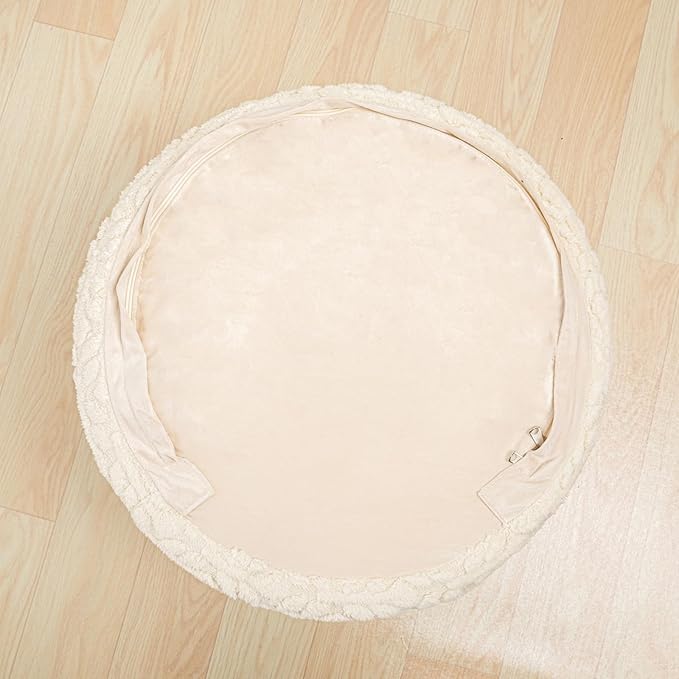 Round Pouf Ottoman Stuffed 20 x 20 x 14 Inches Boho Poof Foot Stool Home Decor Floor Pouffe Ottoman Foot Rest for Couch Sofa Bean Bag Chairs Living Room Bedroom (Linen)