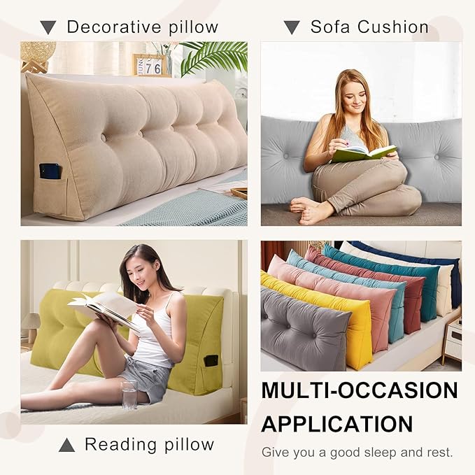 Large Triangular Headboard Pillows Long Backrest Positioning Support Bolster Cushion for Daybed Fluffy Quality Plush Body Wedge Pillow with Removable Cover(Light blue-24x8x20in)