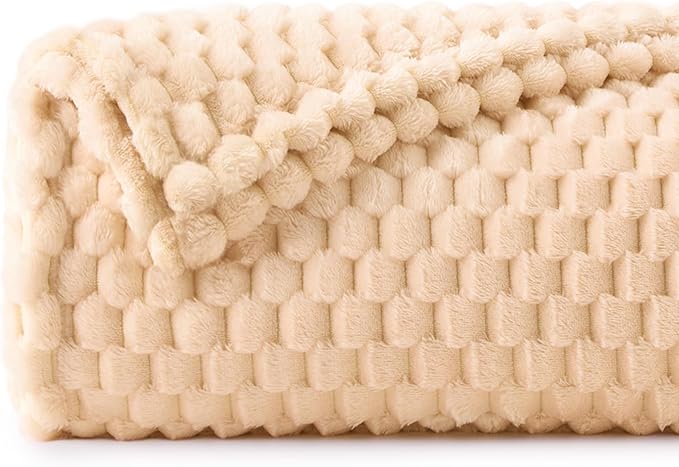 BEDELITE Fleece Throw Blanket for Couch & Bed - 3D Jacquard Decorative Blush Sand Blanket, Super Soft and Cozy Warm Fuzzy Blanket All Seasons Suitable, 60x80Inches