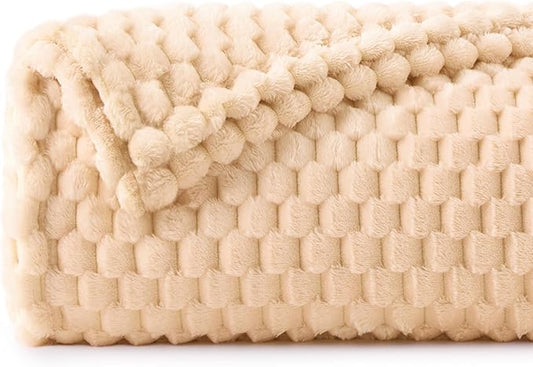 BEDELITE Fleece Throw Blanket for Couch & Bed - 3D Jacquard Decorative Blush Sand Blanket, Super Soft and Cozy Warm Fuzzy Blanket All Seasons Suitable, 60x80Inches