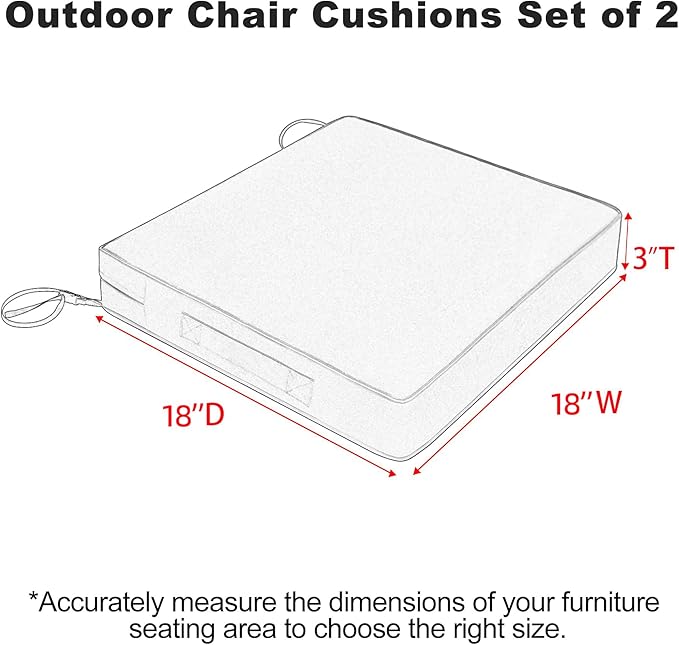 Favoyard Patio Chair Cushions 18 x 18 x 3 Inch Waterproof Outdoor Seat Cushions for Patio Furniture 3-Year Color Fastness Garden Sofa Couch Chair Pads with Handle & Adjustable Straps Set of 2, Beige