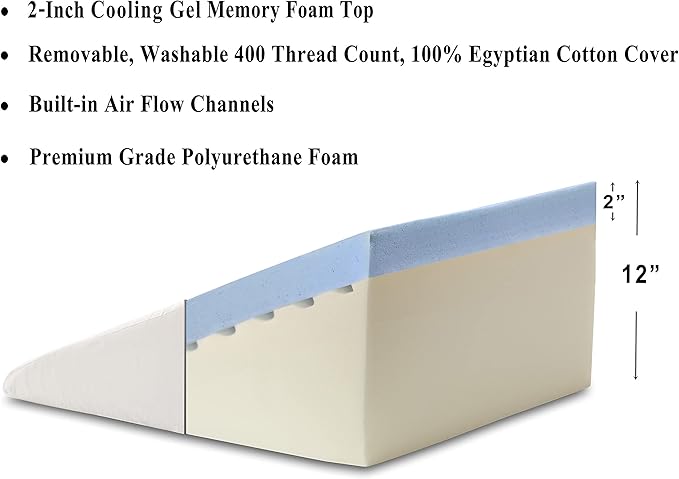 InteVision Extra Large Bed Wedge Pillow (33 x 30.5 x 12 inch) and Headrest Pillow in One Package - Helps Relief from Acid Reflux, Post Surgery, Snoring - Egyptian Cotton Cover - 2 inch Memory Foam Top