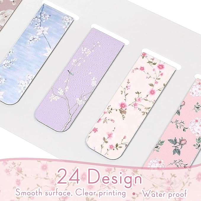 Dianelhall 24 Pcs Magnetic Bookmarks for Women Floral Book Markers Flower Bookmark Assorted Book Magnets Page Markers Clip Magnetic Bookmarks for Books Students Women Reading