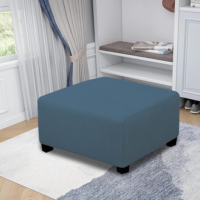 Easy-Going Stretch Ottoman Cover Folding Storage Stool Furniture Protector Soft slipcover with Elastic Bottom (Medium,Bluestone)