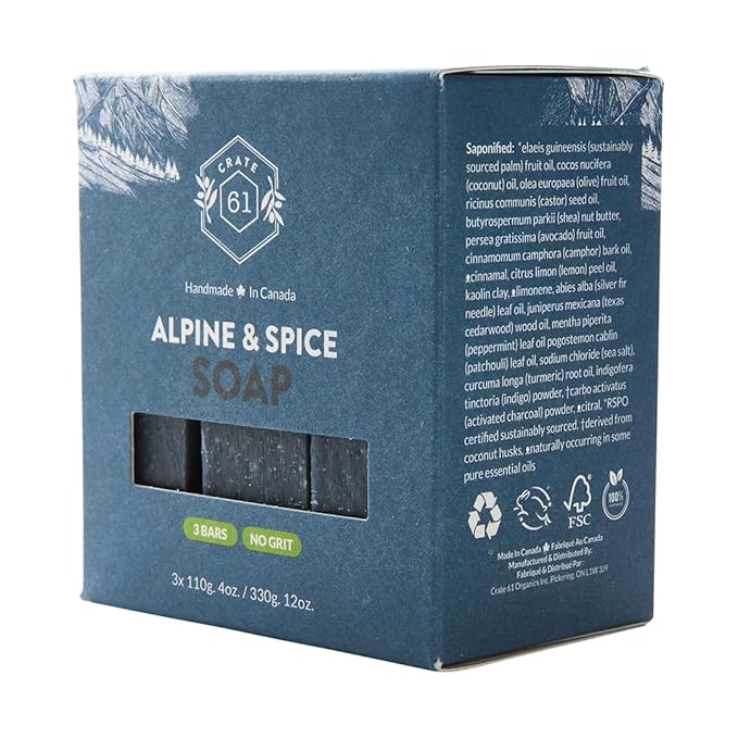 Handmade in Canada, Plant Based Cold Process Natural Bar Soap For Face And Body, With Premium Essential Oils, For Men And Women 3 Pack (Alpine & Spice)