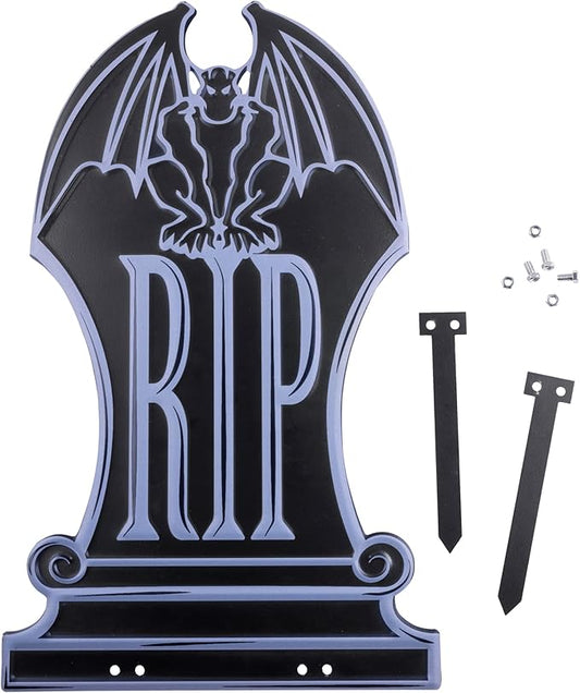 3-D Metal Halloween Ghost Cemetery XL 17" Tombstone w Stakes -RIP- Durable, Rustproof, UV Raised Printing-Upgrade Your Haunted House Mansion w Cemetary Lawn Decor-No More Flimsy Foam Graveyards