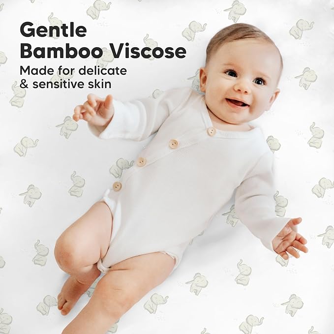 Pack and Play Sheets Fitted, 2-Pack Mini Crib Sheets - Pack N Play Sheets, Organic Fitted Crib Sheet for Pack and Play Mattress, Playard Baby Crib Sheets, Crib Sheets Neutral for Boys, Girls (Elly)