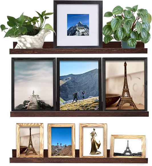 MBYD Floating Shelves 3 Same Dimensions, 24 Inch Deep Walnut Solid Wooden Shelves for Wall, Wall Mount Picture Ledge Wall Shelf for Home, Kitchen, Office, Living Roo