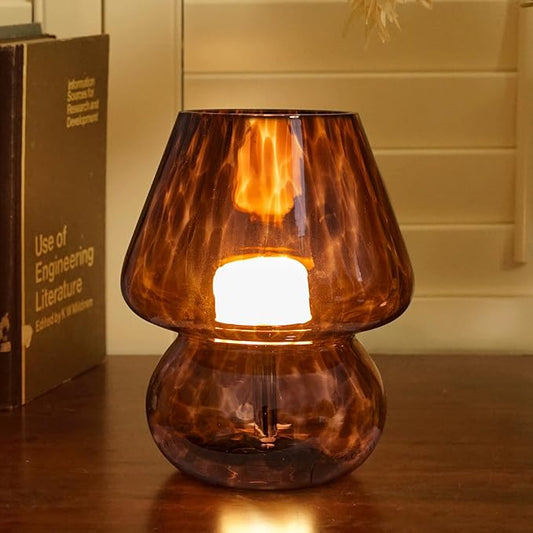 USB Plug-in Vintage Mushroom Lamp Small Bedside Table Lamp with 3 Temperature LED Bulb,Free Dimming Nights Light for Bedroom/Living Room/Entryway/Corner Decor New Home Gift (Golden Amber)