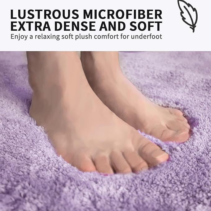 FIFU Bathroom Rugs 24" W x 36" L, Bath Mat for Bathroom, Bedroom, Laundry Room & Kitchen, Non-Slip Rubber Latex Backing, Extra Soft and Absorbent Microfiber Carpet, Machine Washable Rug, Lavender