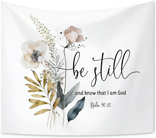 KAIOUS Bible Verse Christian Tapestry,Be Still and Know That I Am God Christian Bible Scripture Tapestry Wall Hanging Art Aesthetic Decor for Bedroom Living Room Dorm Bed Women Men 50x58 Inches
