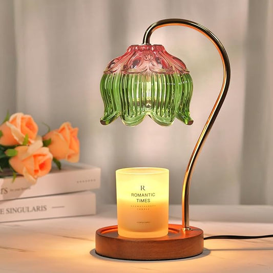 Glass Candle Warmer Lamp with Timer, Electric Candle Warmer Lamp, Birthday Gifts for Women, Mom, Female Friend, Flower Candle Lamp Warmer Gifts, Aromatic Candle Warmer Light for Vintage Home Decor