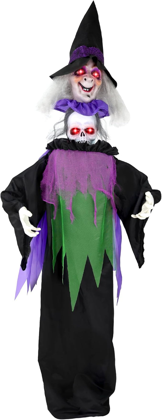 Haunted Hill Farm Lifesize Animatronic Scary Talking Witch with Touch Activated Lights and Sound, Battery-Operated Indoor or Covered Outdoor Halloween Decoration