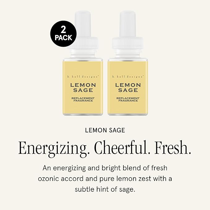 Pura & K. Hall Designs Home Scent Refill - Smart Home Air Diffuser - Up to 120-Hours of Premium Fragrance per Refill - Household Essential - Clean Diffuser Fragrance - 2 Pack, Lemon Sage