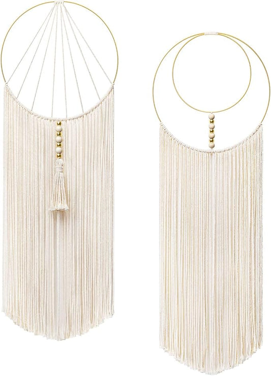 Mkono 2 Pcs Macrame Wall Hanging Woven Boho Wall Decor Art Chic Bohemian Home Decorations for Apartment Bedroom Living Room Dorm Nursery Room, 12" W x 36" L, Medium