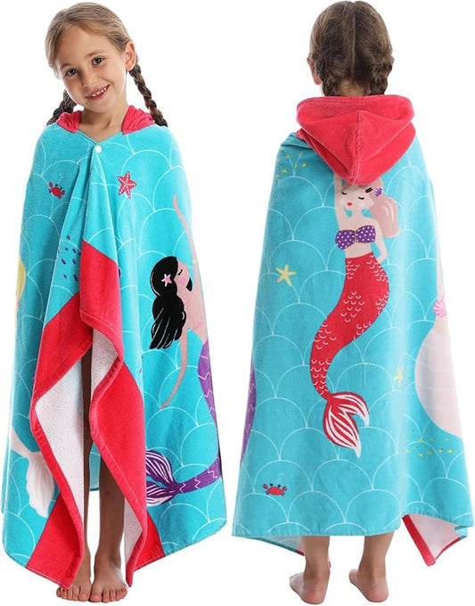 Hooded Towel for Kids, 100% Cotton Soft and Absorbent, Pool Bath Beach Swim Towel Wrap, Bathrobe Coverups for Girls and Boys, Extra Large:30"Ã50"(Mermaid)