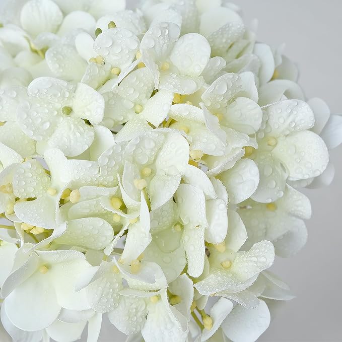 4PCS White Artificial Flowers Hydrangea 20" Real Touch Latex Faux Hydrangeas Silk Flowers with Green Leaves Stems for Short or Tall Vase Table Party Center Fake Bouquet Decor