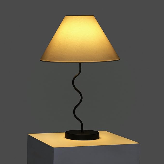 Brightech Squiggle Desk Lamp – Tall LED Table Lamp for Bedroom, Living Room, Office – Boho Mid-Century Modern Bedside Table Lamp with A-Line Open Shade and LED Bulb – Black