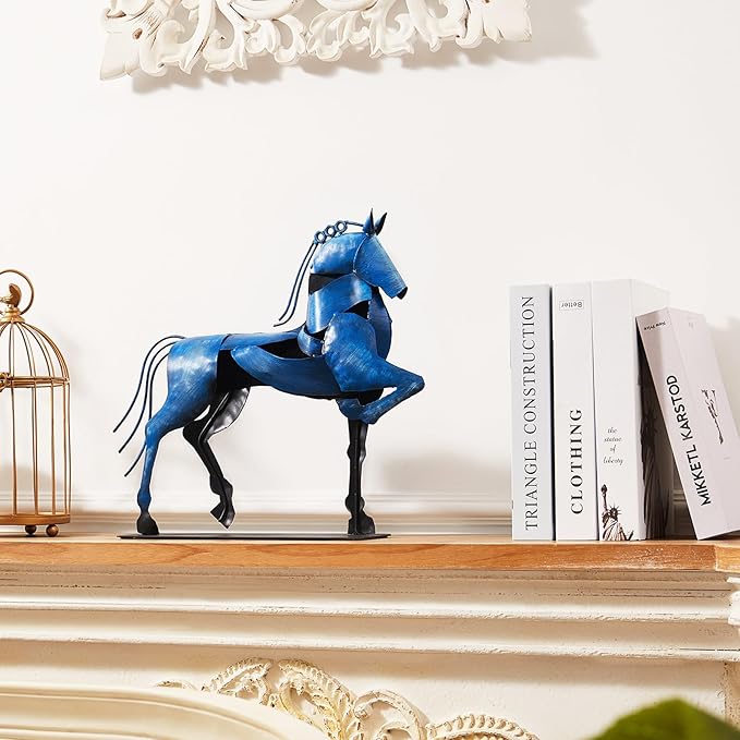 Horse Statue, Unique Metal Art Sculpture for Vintage Home Decor, Modern Decor, Gift for Horse Lovers (Blue)