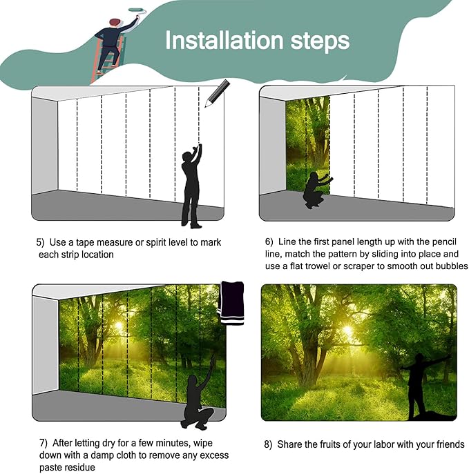 Green Sunshine Forest Wallpaper Nature Mural for Bedroom (Not Peel and Stick)