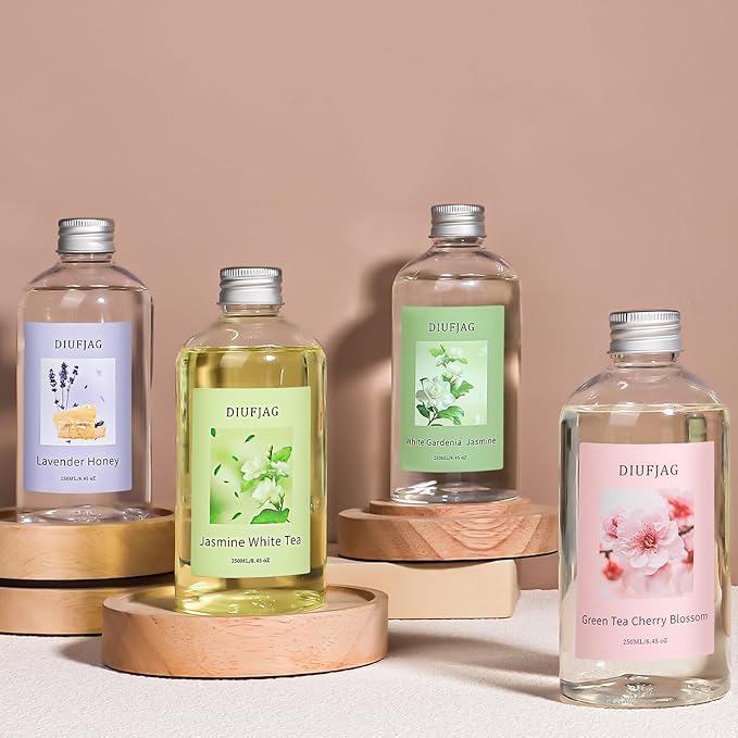 White Gardenia Jasmine Diffuser with 20 Black Fiber Sticks, 6.7 oz Diffusers for Home Essentials Bathroom,Last up to 60 Days