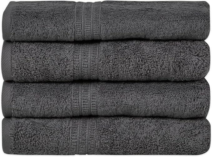 HOMELOVER 4 Piece Luxury Hand Towel Set - 100% Organic Cotton, 500 GSM, Hotel Quality, Highly Absorbent, Soft & Quick Drying Bathroom & Kitchen Towel for Face & Hand Washing (Coal Gray)