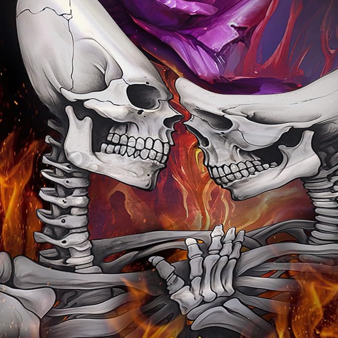 AILONEN Sugar Skull Shower Curtain,Fire Rose with Skeleton Design Shower Curtain Set with Hooks for Boys Girls Teens,Gothic Skull72 W*84" H