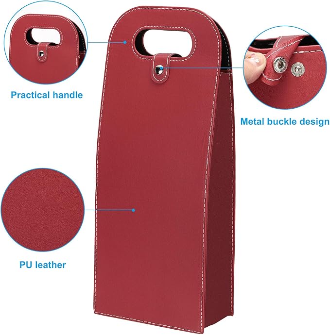 PATIKIL 2 Bottle Wine Gift Bag, Wine Bag Reusable Leather Wine Tote Carrier for Wine Bottles Portable Champagne Gift Bags for Picnic Party Wedding, Red-1