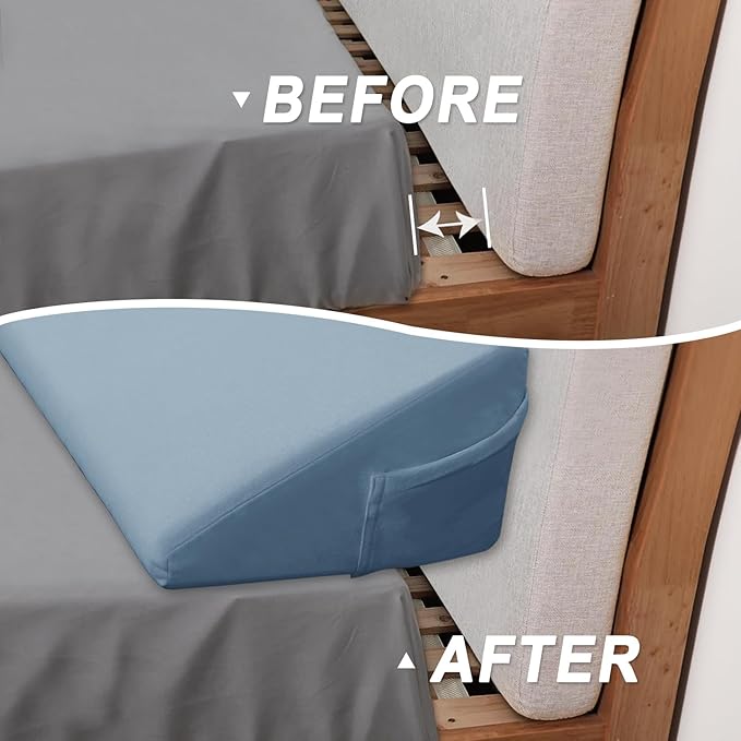 WdFour Bed Wedge Pillow, Close Off Headboard, Wall and Mattress Gap. Incline, Slanted Sweat-Proof Pillow for Neck and Back Pain Relief Anti-snoring for Comfortable Sleeping.(Smoky Blue,60Wx10Dx6H)