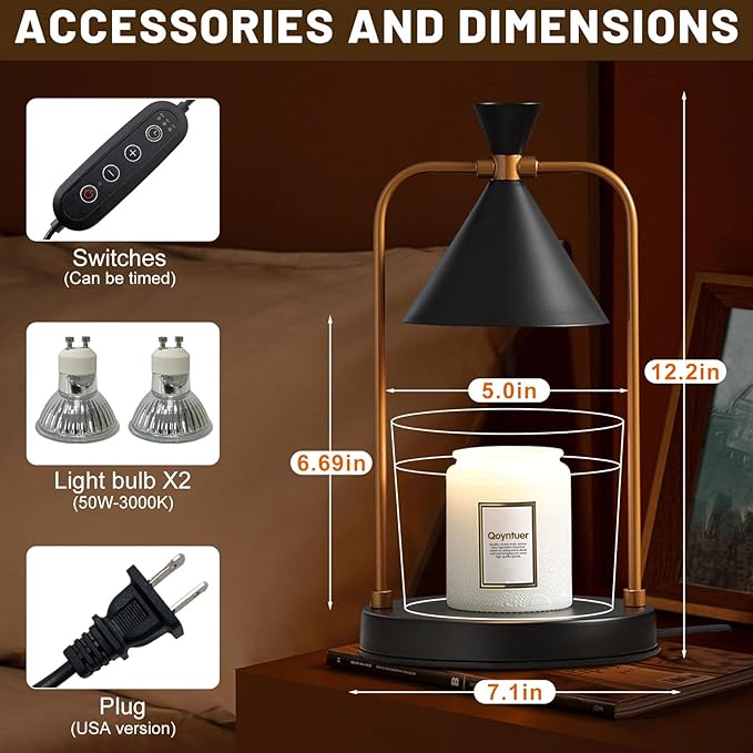 Candle Warmer Lamp with Timer Dimmer, Birthday Gifts for Women Mom, House Warming Gifts New Home Room Decor, Plug-in Operated Wax Melt Warmer for Scented Jar Candles with 2 Bulbs