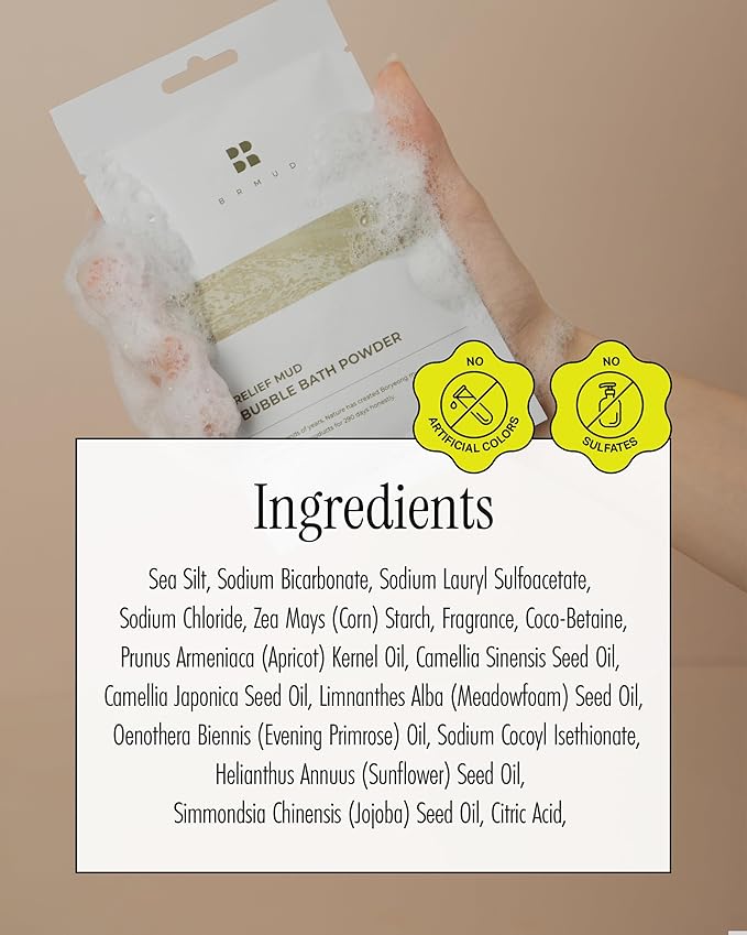 Relief Mud Bubble Bath Powder | Hypoallergenic Mud Powder Bubble Bath w/ 98% Nature-Derived Ingredients | Moisturizing & Foaming Bath Oil Control for All Skin Types (Pack of 6, 1.76 oz)