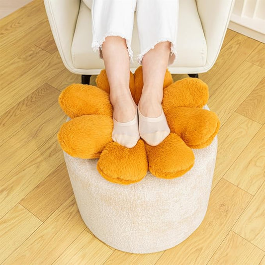 Flower Pouf Ottoman 18x15 Inches Charm Floor Pouf for Home Decor All-in-One Foam Filling Ottoman Foot Rest for Couch Living Room Bedroom Kids Room Ivory and Orange
