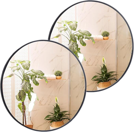 Smartxchoices Pack of 2 Black Round Mirrors 30 Inch, Metal Frame Wall Mounted Circle Mirrors, Vanity Mirror Wall Bathroom Décor, Washrooms, Living Rooms, Entryway
