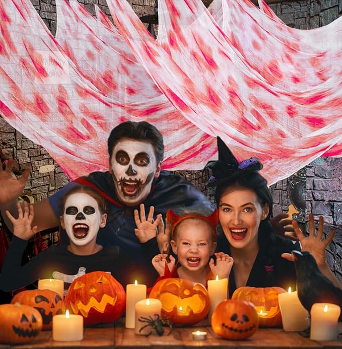Halloween Blood Creepy Cloth（315 x 79 in） Scary Gauze Cloth Spooky Halloween Decorations Decor Outdoor Yard Home Wall Haunted House Doorways Patio Garden
