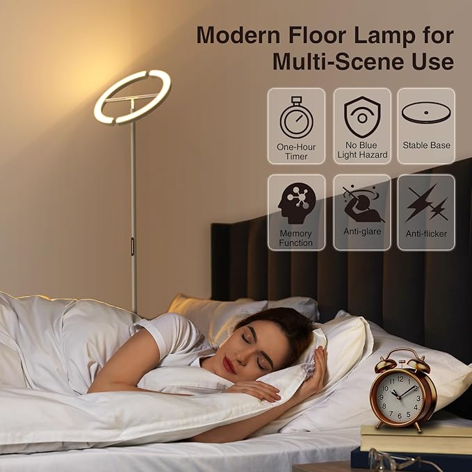 FIMEI Split Floor Lamp Modern LED Rotatable Floor Lamp, Eye-Protection Reading Standing Lamp with Stepless Dimming and 3000K-6000K Color, Separately Rotatable Design, Gray