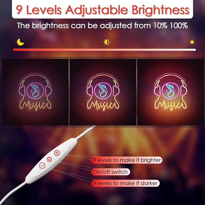 Live Music Neon Sign Earpoda Neon Sign for Wall Decor, Neon Wave Sign LED Light Sign, LED Signs for Bedroom Wall, Neon Lights Signs for Man Cave Bedroom, Wedding, Living Room, Party, Bar, USB Powered with Dimmer (12.6* 14.3in)