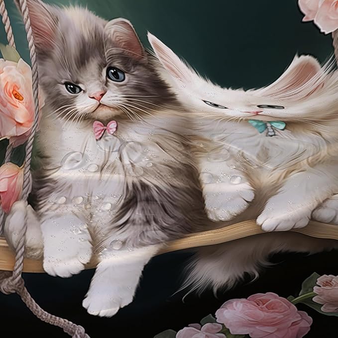 AILONEN Cartoon Beautiful Cat Shower Curtain, Kawaii Kittens with Flower Shower Curtain for Bathroom Decor,Cat Lovers Animal Waterproof Shower Curtains Sets with Hooks,48" W*72" H