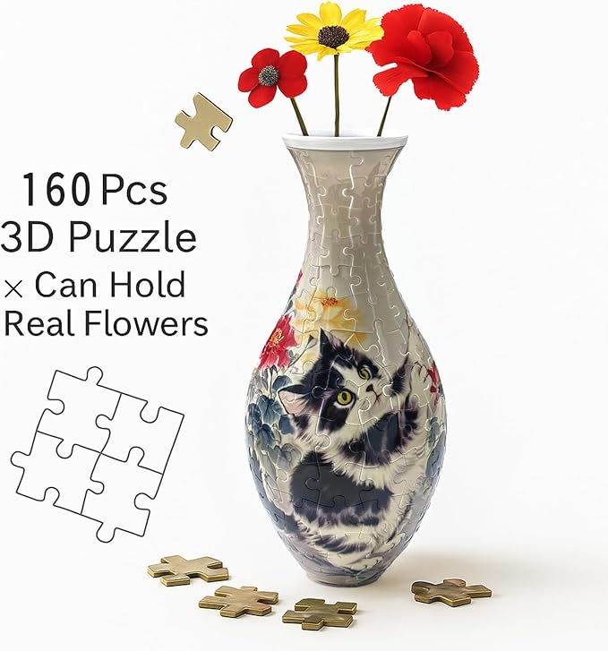 3D Puzzle Vase Unique Flower Vase for Adults Made by 160 Curved Plastic Puzzle Pieces, Vases for Flower Home Creative Gift for Parents & Housewarming